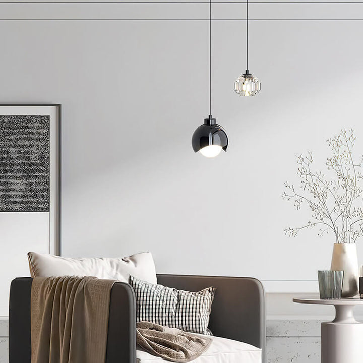 Lámpara Colgante Curva de 2 Luces de Bola de Cristal Simple de Lujo Ligero 