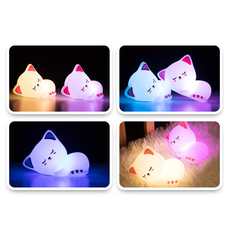 Luz Nocturna de Gato Creativo USB de Silicona Lámpara de Escritorio con Aplauso 