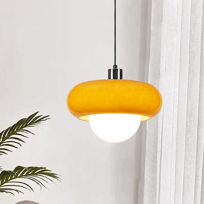 Contemporary Scandinavian Iron Semi-circular Glass Shade 1-Light Pendant Light For Living Room