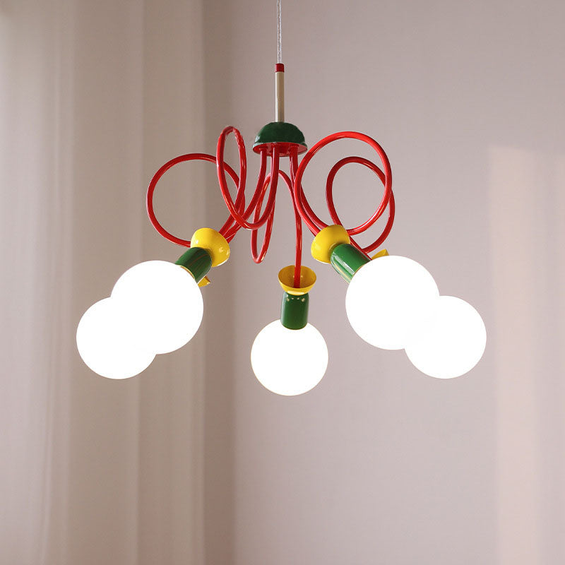 Contemporary Scandinavian Orb Fruit Iron Glass 2/3/5 Light Chandelier For Bedroom