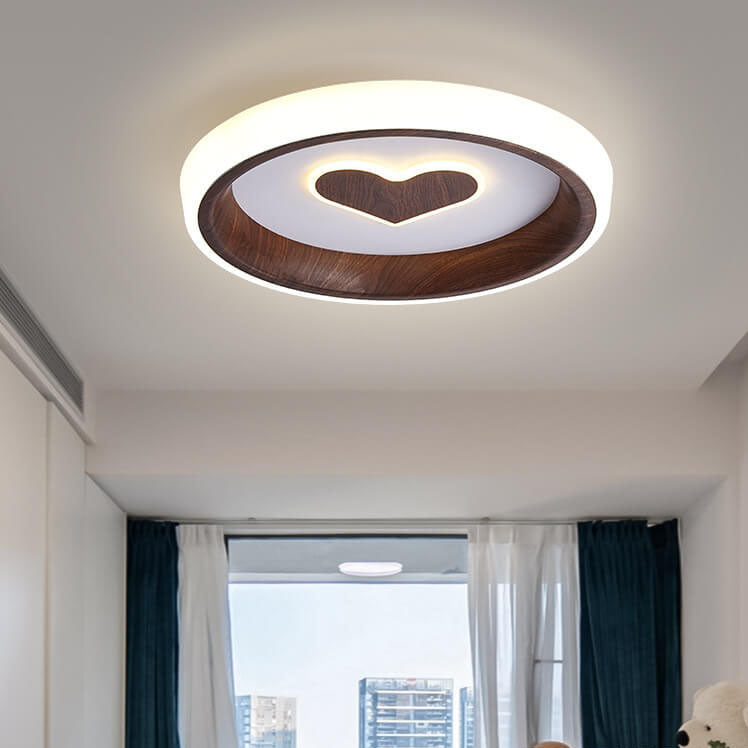 Creative Round Woodgrain Iron Acrylic LED Flush Mount Ceiling Light
