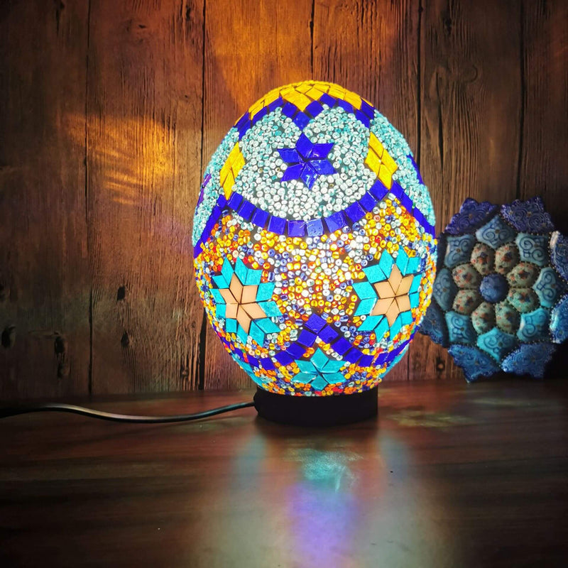 Turkish Handcrafted Mosaic Glass Egg-shaped 1-Light Table Lamp