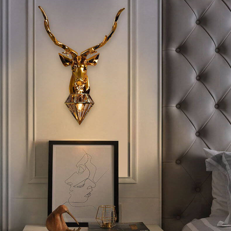 European Creative Plating Geometric Deer Head 1-Light Wall Sconce Lamp