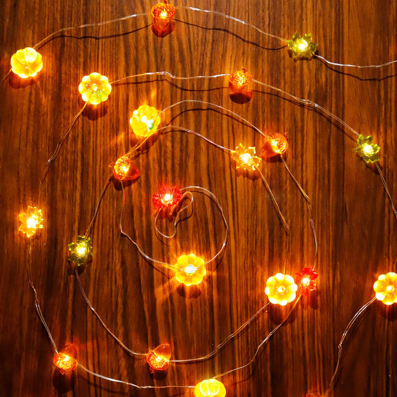 Décoration moderne de Thanksgiving avec citrouille et gland en érable, guirlande lumineuse à 30 LED 