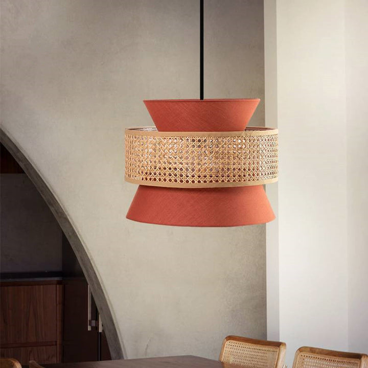 Suspension lumineuse 1 lumière en rotin rond traditionnel japonais pour salon 