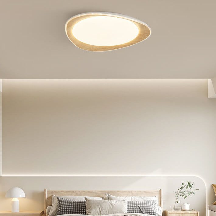 Modern Minimalist Wood Grain Pebble LED Flush Mount Ceiling Light