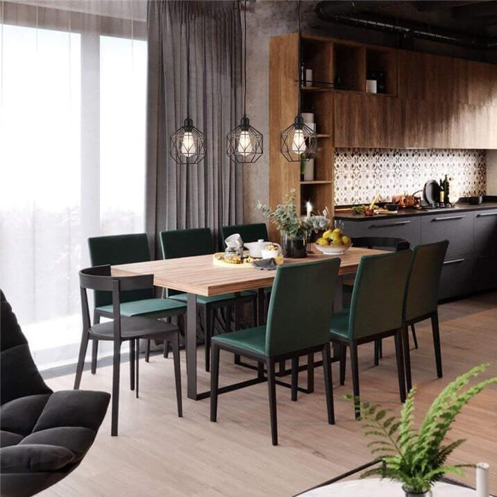 Zeitgenössische industrielle polygonale Eisen 1-Licht Pendelleuchte für Wohnzimmer 