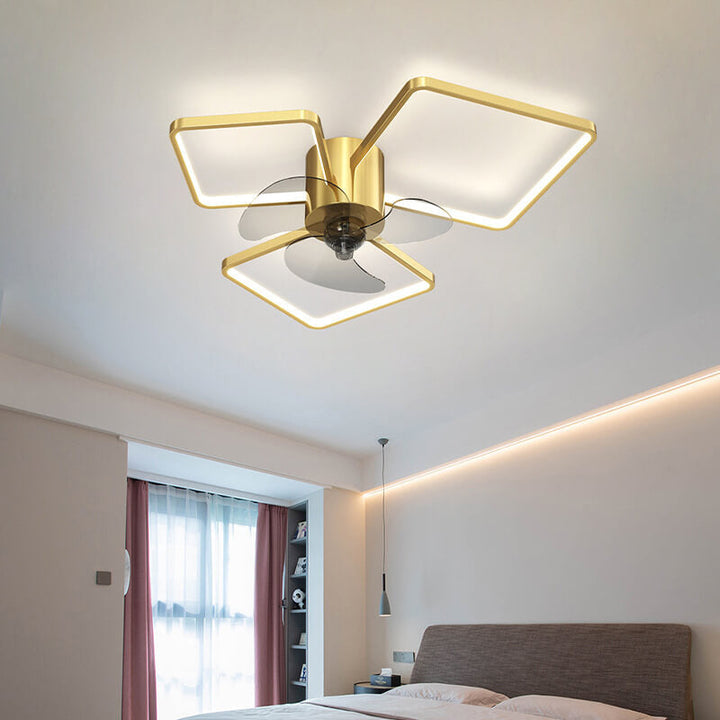 Modern Light Luxury Geometric Square Round Design LED Flush Mount Ceiling Fan Light