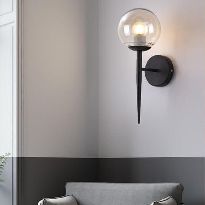 Moderne, minimalistische Glas-Wandleuchte mit rundem Kugelschirm, langer Stange, 1 Licht