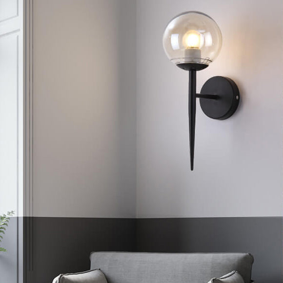 Modern Minimalist Glass Round Ball Shade Long Pole 1-Light Wall Sconce Lamp