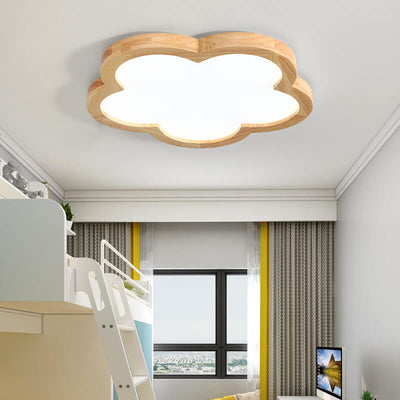 Nordic Simple Solid Wood Flower LED Slim Kids Flush Mount Ceiling Light