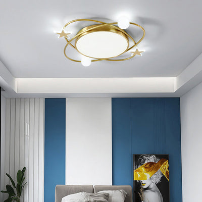 Modern Simple Full Copper Acrylic Creative Star Surround Design LED Flush Mount Light