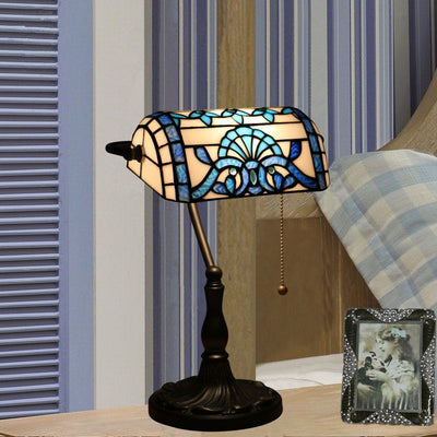 Tiffany Baroque Stained Glass 1-Light Bank Zipper Table Lamp