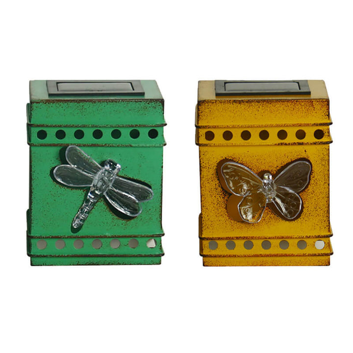 Retro Solar Square Box Aged Iron LED Outdoor Zaun Wandleuchte 