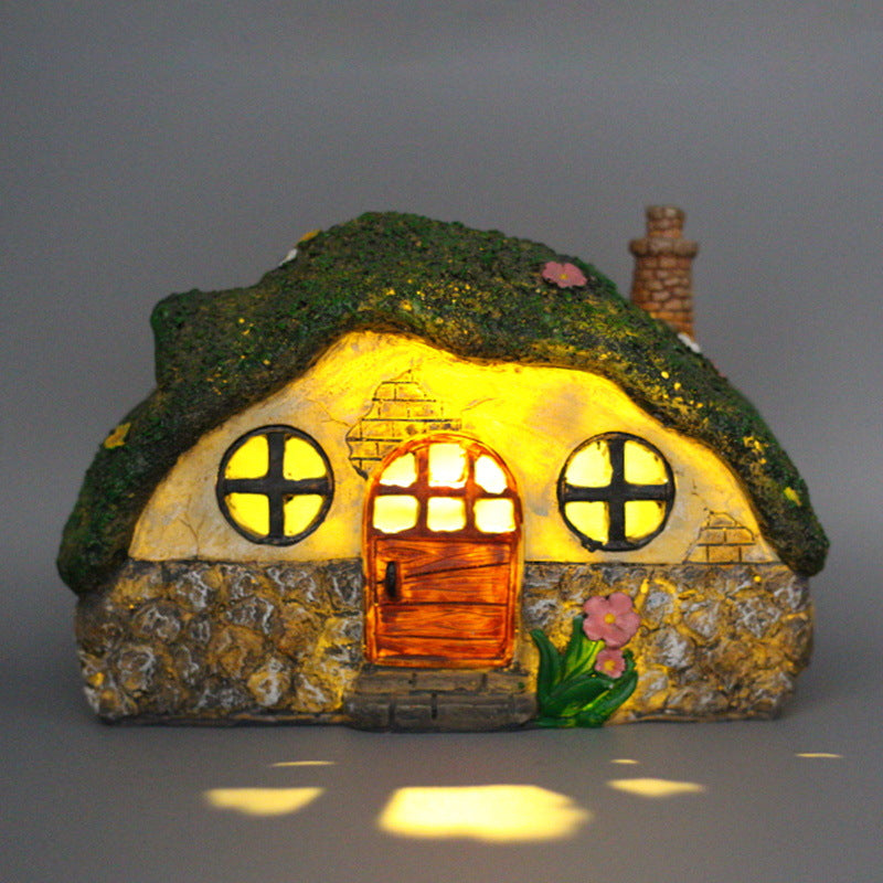 European Rustic House Resin Decorative Solar Outdoor Lawn LED Garden Ground Insert Landscape Light