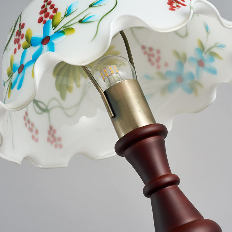 Vintage Chinese Elements Hand-depicted Floral Glass Lampshade 1-Light Table Lamp