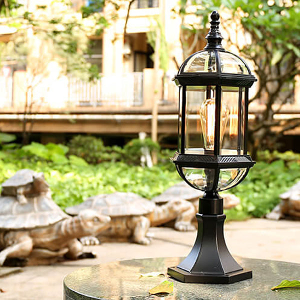 Farol clásico vintage para poste de cerca de aluminio y vidrio, luz exterior impermeable para patio y jardín 