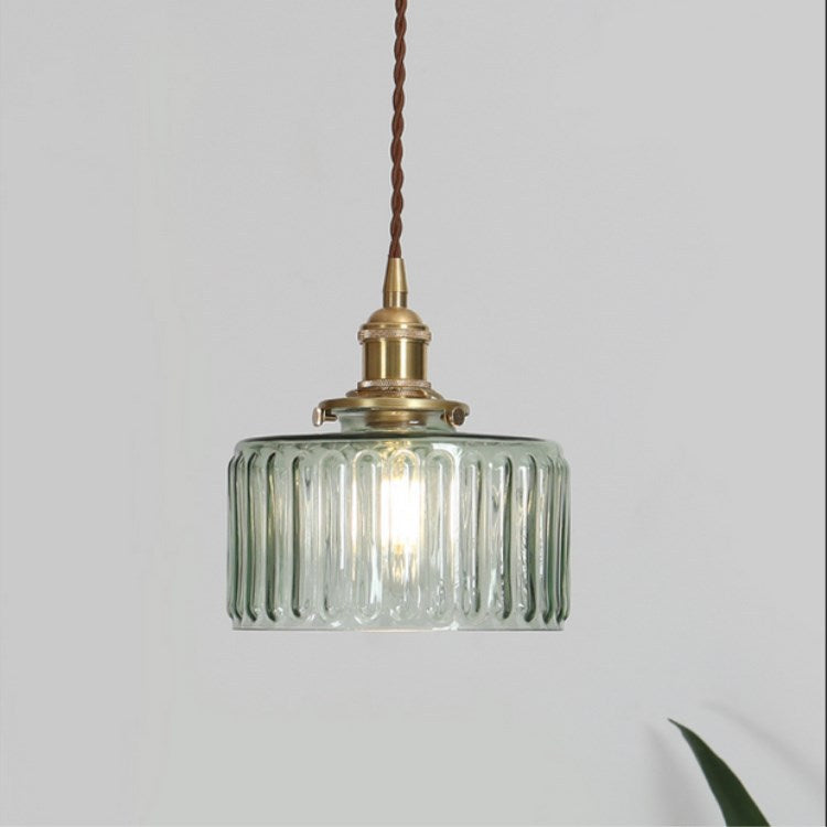 Japanese Vintage Brass Glass Round Jar 1-Light Pendant Light