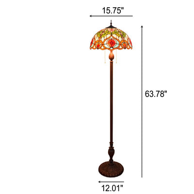 Tiffany European Peach Heart Stained Glass 2-Light Standing Floor Lamp