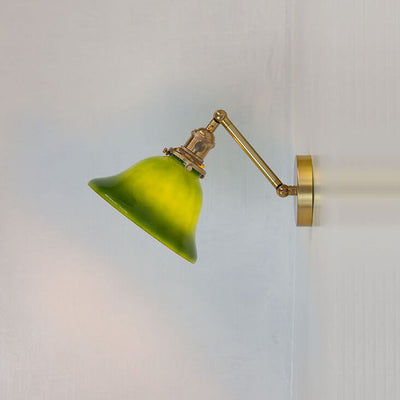 Vintage Green Glass Brass 1-Light Wall Sconce Lamp