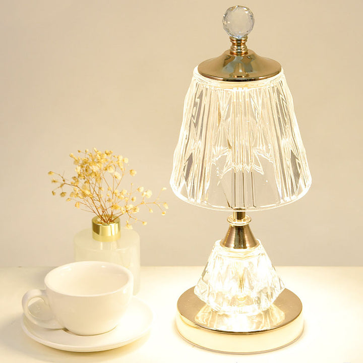 Modern Luxury Glass Metal Diamond Base LED Table Lamp For Bedroom