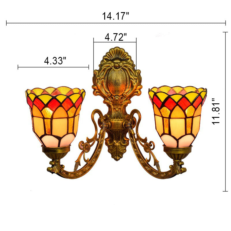 Europäische Tiffany Glasmalerei Glockenschirm 2-flammige Wandleuchte