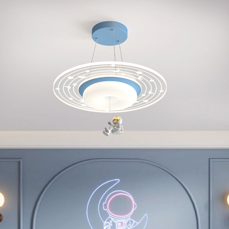 Contemporary Nordic Round Planet Shade Cartoon Resin Astronaut LED Kids Flush Mount Ceiling Light For Bedroom