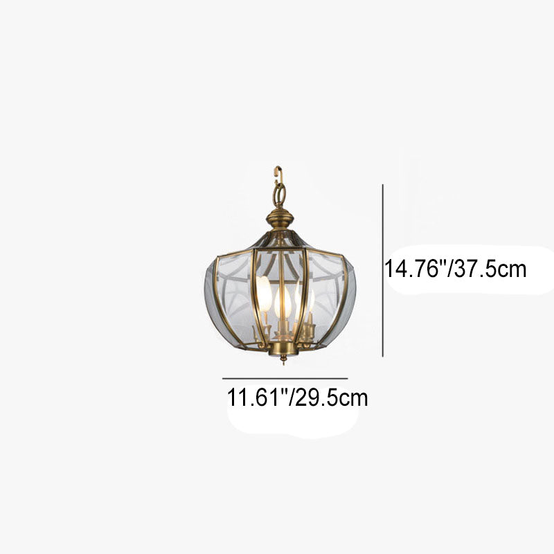 European Luxury Brass Glass Cage 3-Light Chandelier