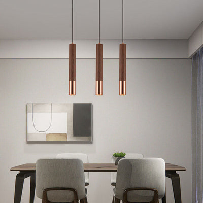 Nordic Minimalist Walnut Strip Aluminum Lampshade LED Pendant Light