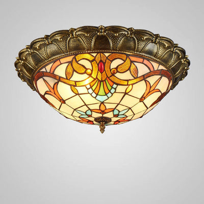 Vintage Stained Glass Tiffany Round LED Flush Mount Light
