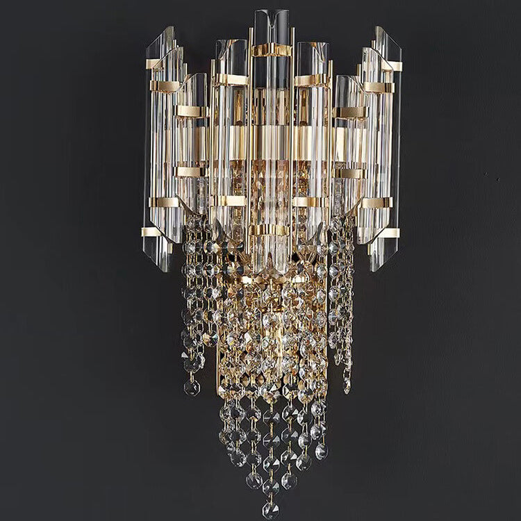 Lámpara Aplique de Pared de 3 Luces de Cristal con Flecos de Lujo Moderno de Acero Inoxidable 