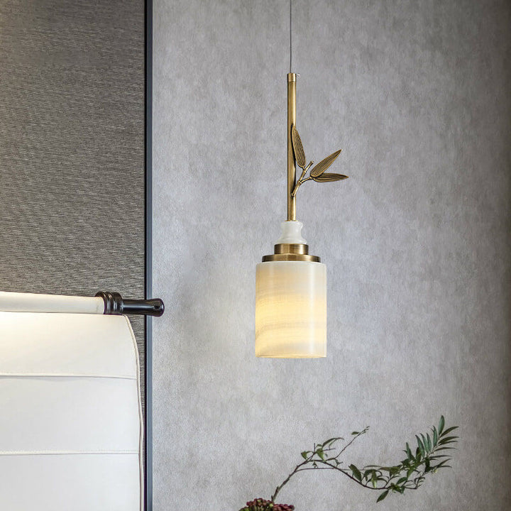 Modern Luxury Marble Column Brass 1-Light Pendant Light