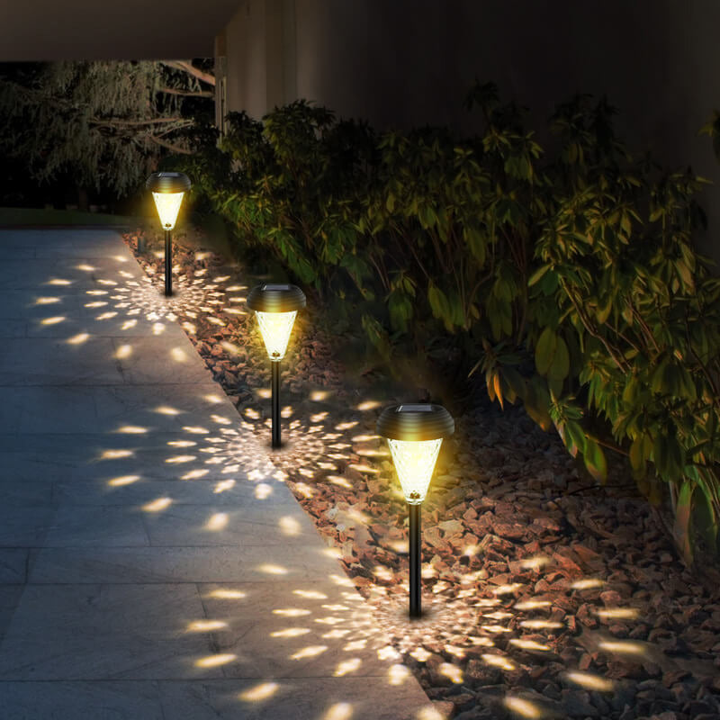 Moderne Solar-Glas-Kegel-LED-Außen-Garten-Boden-Einsteck-Landschaftsleuchte 
