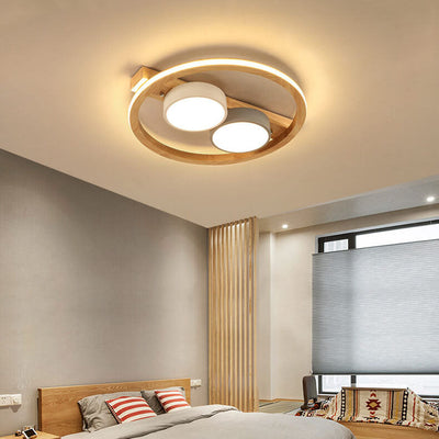 Scandinavian Minimalist Solid Wood Acrylic Round LED Flush Mount Ceiling Light