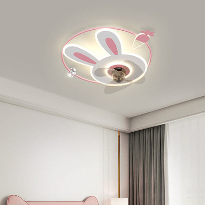 Cartoon Creative Bunny Carrot LED Flush Mount Ceiling Fan Light