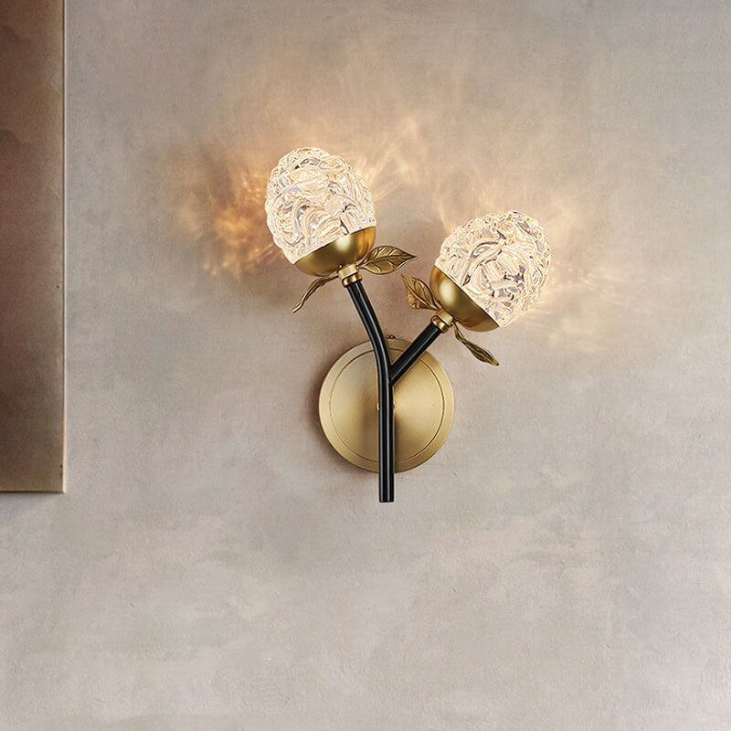 Moderna lámpara de pared con rama de manzana de cristal de lujo 1/2 luces 