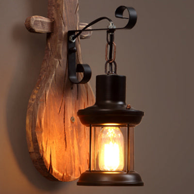 Traditional Farmhouse Wooden Pipa Shape 1-Light Wall Sconce Lamp For Dining Room