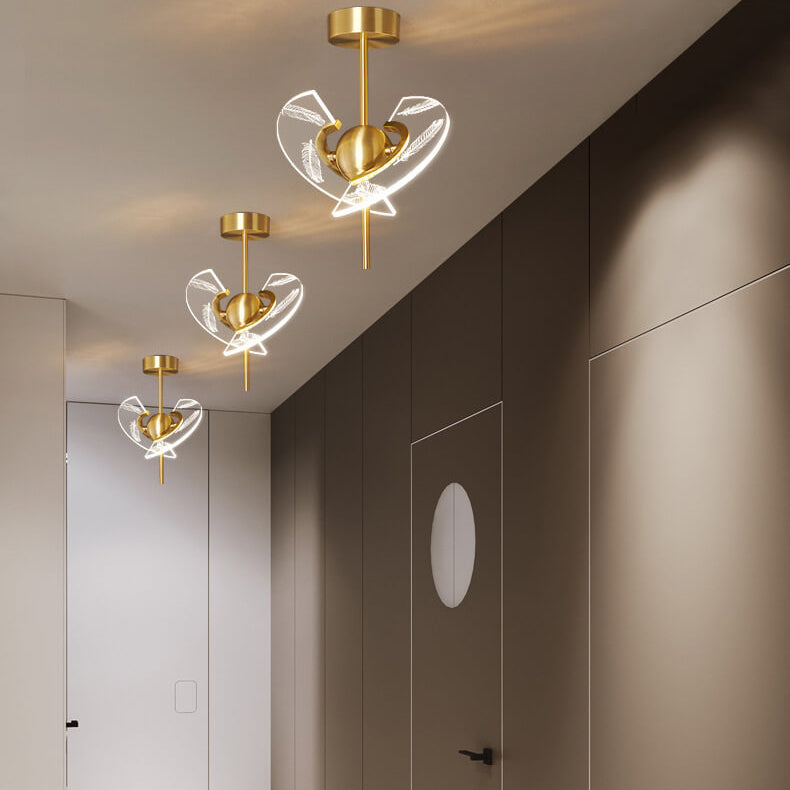 Modern Creative Acrylic Feather Brass LED Semi-Flush Mount Ceiling Light