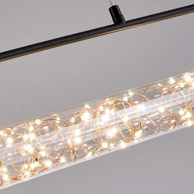 Nordic Light Luxury Starry Glass Long Strip LED Island Light Chandelier