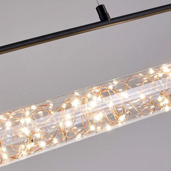 Nordic Light Luxury Starry Glass Long Strip LED Island Light Chandelier