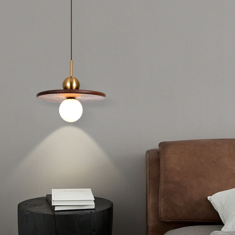 Nordische Vintage Walnuss Scheibe Runde Kugel 1 - Licht Pendelleuchte 