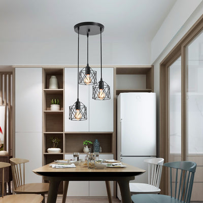 Industrielle einfache Geometrie Käfig Eisen 1/3 Licht Insel Licht Kronleuchter 