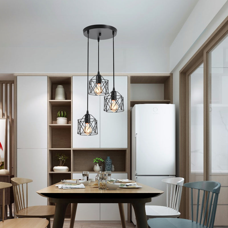 Industrielle einfache Geometrie Käfig Eisen 1/3 Licht Insel Licht Kronleuchter 