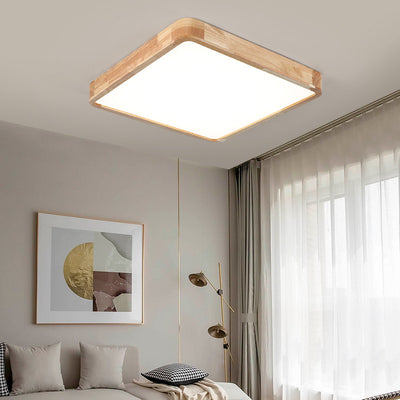 Modern Minimalist Solid Wood Round Square Tatami LED Flush Mount Ceiling Light