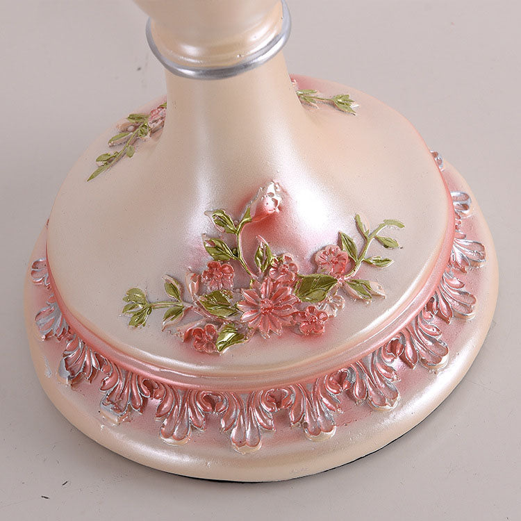 Traditional European Rose Vase Base Resin Fabric 1-Light Table Lamp For Bedroom
