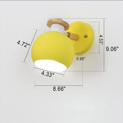 Modern Macaron Round Iron Wood 1-Light Wall Sconce Lamp