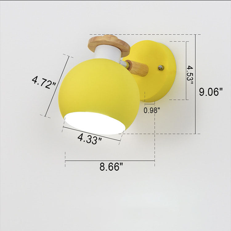 Lámpara Aplique de Pared de 1 Luz de Madera y Hierro Redondo Moderno Macaron 