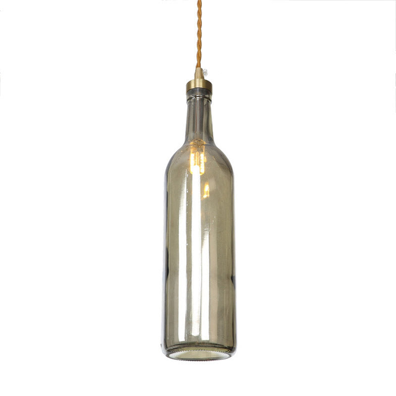 Industrial Vintage Wine Bottle Glass Copper 1-Light Pendant Light