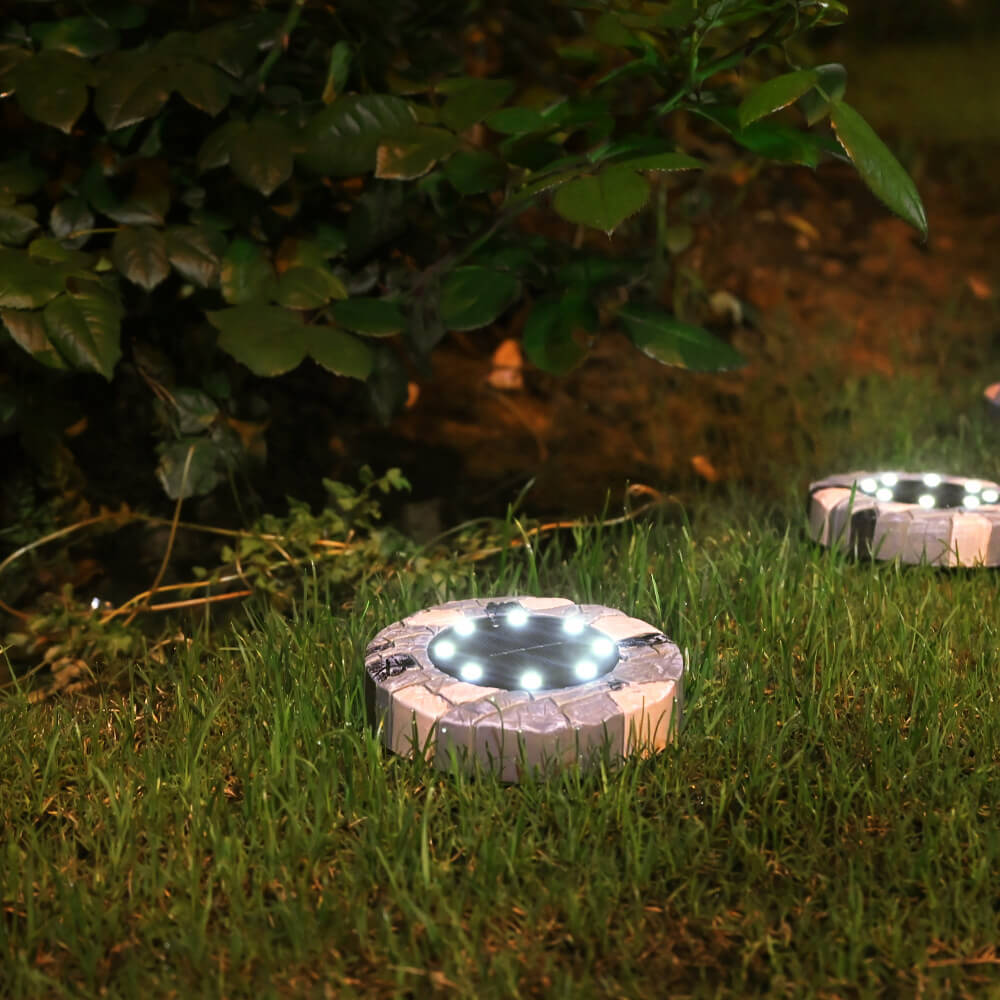 Modern Minimalist Solar Outdoor Round Resin Brick LED Garden Ground Insert Decorative Landscape Light For Outdoor