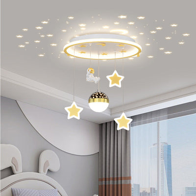 Contemporary Creative Starry Night Acrylic Round Shade LED Kids Flush Mount Ceiling Light For Bedroom